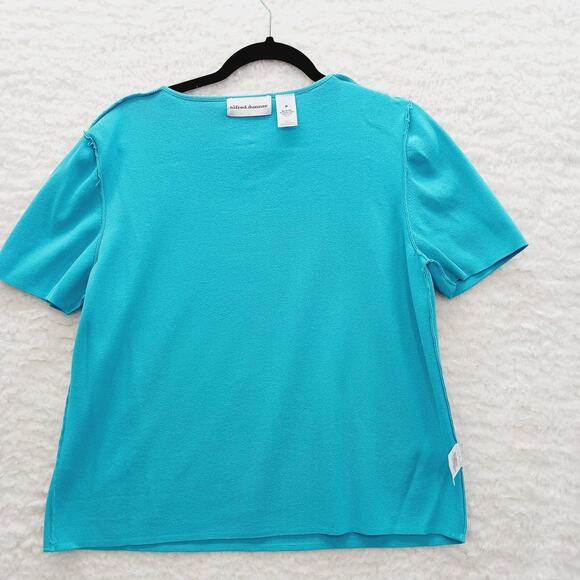 T-Shirt Size M Aqua Knit Pullover Lattice Neck Short Sleeve Soft Girl Basic Y2K - Picture 8 of 10